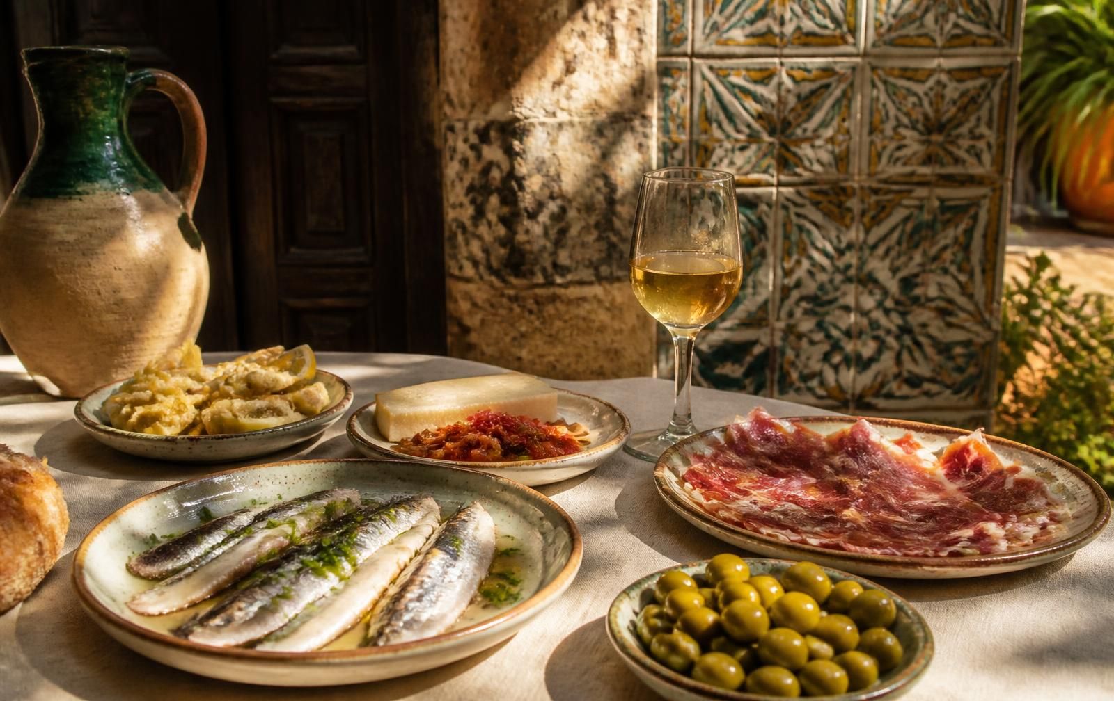 Andalusialainen ruokapöytä: tapaksia, Atlantin kalaa ja lasillinen sherryä