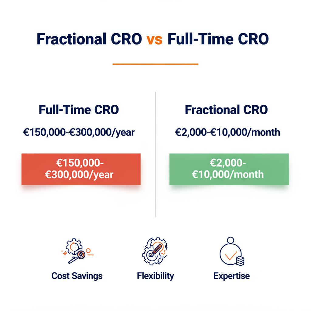 Fractional CRO vs kokoaikainen CRO kustannusvertailu - 2 000–10 000 € kuukaudessa vs 150 000–300 000 € vuodessa